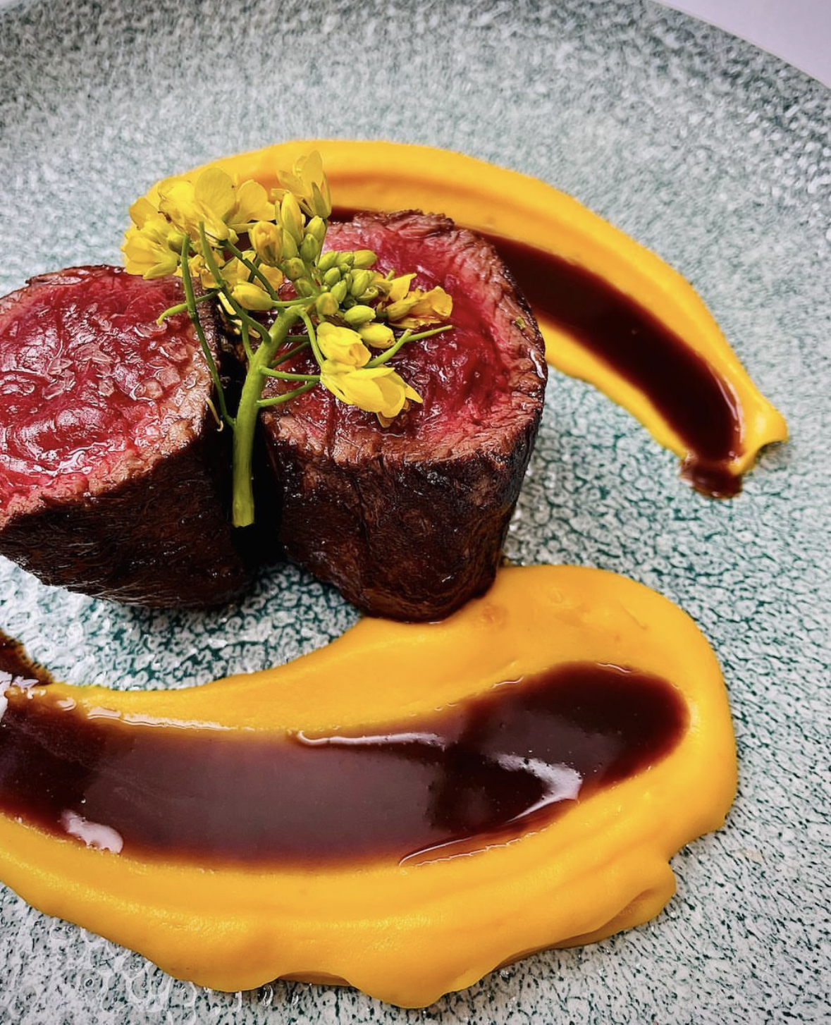 Filetto di Manzo — prime beef tenderloin with butternut squash purée and red wine reduction