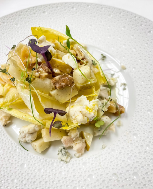 Belgian endive salad with pear, candied walnuts, and Gorgonzola dolce